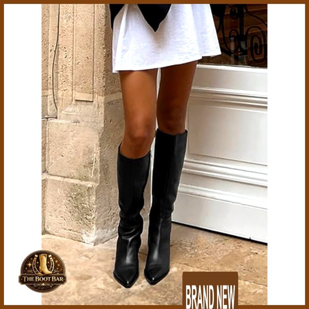 Knee High Boots Kitten Heel Pointed Toe Side Zipper Winter Dress Shoes - Picture 3 of 7